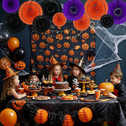BEISHIDA Black Orange Purple Hanging Honeycomb Round Paper Fans Decoration Set for New Year Baby Shower Halloween Birthday Wedding Photo Booth Backdrops Anniversary Paper Party Supplies 11packs