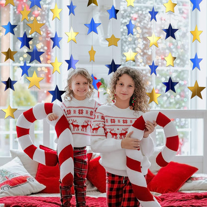 Patelai Glitter Star Garland Banner Decor 130 Feet Star Hanging Bunting Banner Twinkle Backdrop for Homecoming Classroom Wedding Birthday Halloween Christmas Party Supplies(Blue, Gold)