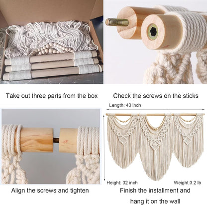 Achart Macrame Wall Hanging Large- Boho Wall Decor- large wall art- Wall Decor Living Room- Macrame Tapestry Boho Decor for Bedroom (Wooden Bead)