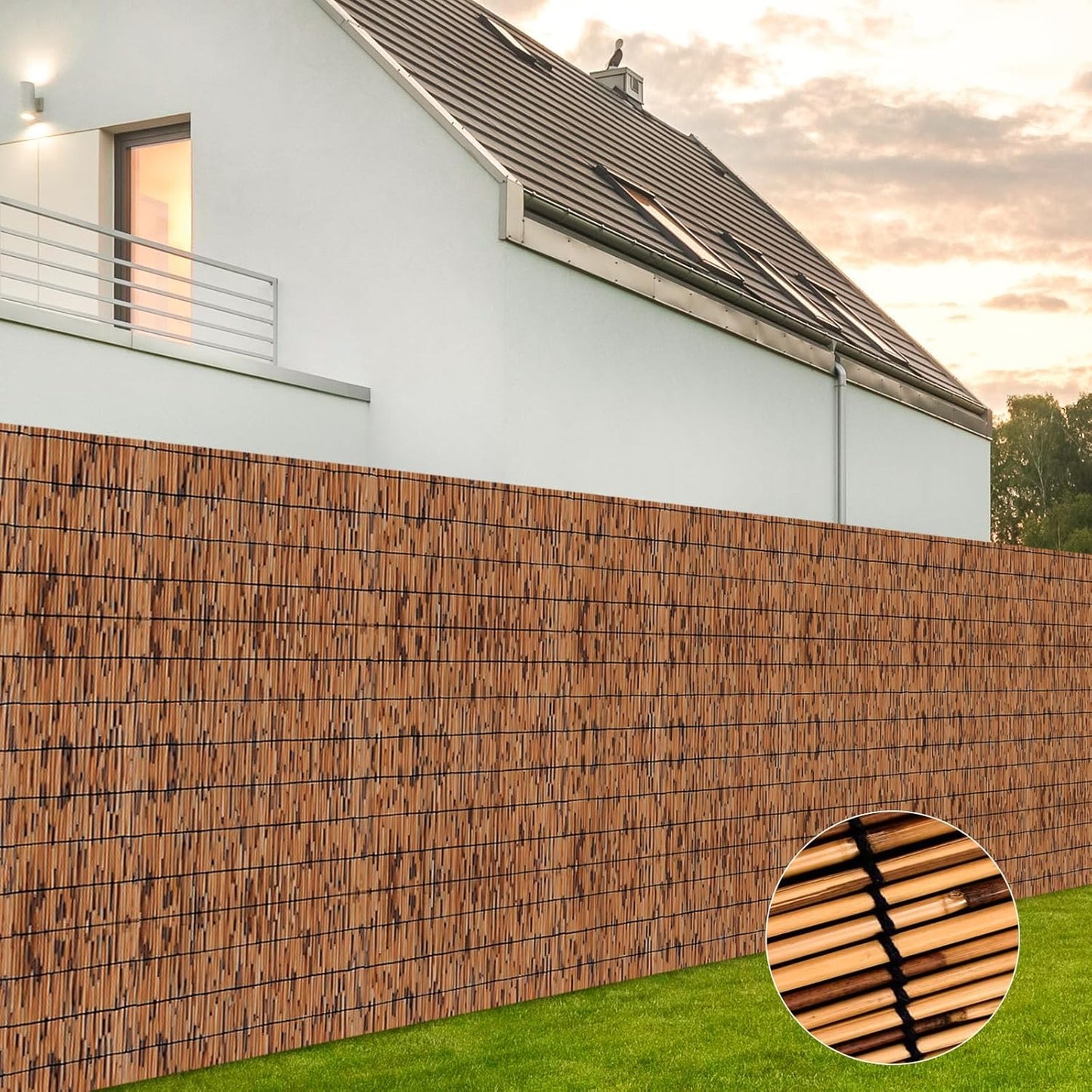 Bamboo Reed Fencing, Light Russet Bamboo Screens Outdoor, Decorative Privacy Screen Reed Curtains for Patio Balcony Garden Backyard, 5 x 10 FT