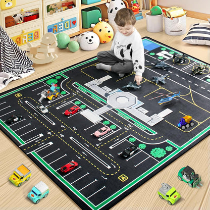 Kids Rug, Road Carpet for Kids with Combined City Road Traffic System, Car Rug and Airport Play Mat, 4x6 Ft Children’s Play Rugs for Playroom, Children’s City Traffic Map Fun Car Mat,Non-Slip
