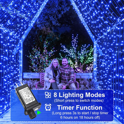 100FT 300 LED Christmas Lights Outdoor, Blue Christmas Tree Lights with 8 Modes Waterproof, Plug in Green Wire String Twinkle Light for Indoor Xmas House Patio Yard Holiday Decorations