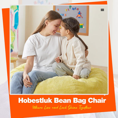 Hobestluk 4.5FT Bean Bag Chair Giant Bean Bag Chair with Filler Included Adult Bean Bag Chairs with Removable Cover for Bedroom Living Room - (Jumbo, Yellow)