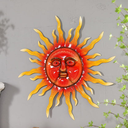 TICKCACY 33" Metal Sun Wall Art Decor, Large Sun Face Wall Art Decoration for Indoor Outdoor, Metal Wall Hanging for Living Room Bedroom Farmhouse Yard Fence Patio Garden