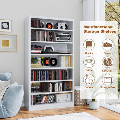 Metal DVD Storage Cabinets White, 7-Tier CD Storage Rack with Adjustable Shelves for CD Holder, Books, Games, Book Shelf for Living Room & Home Office