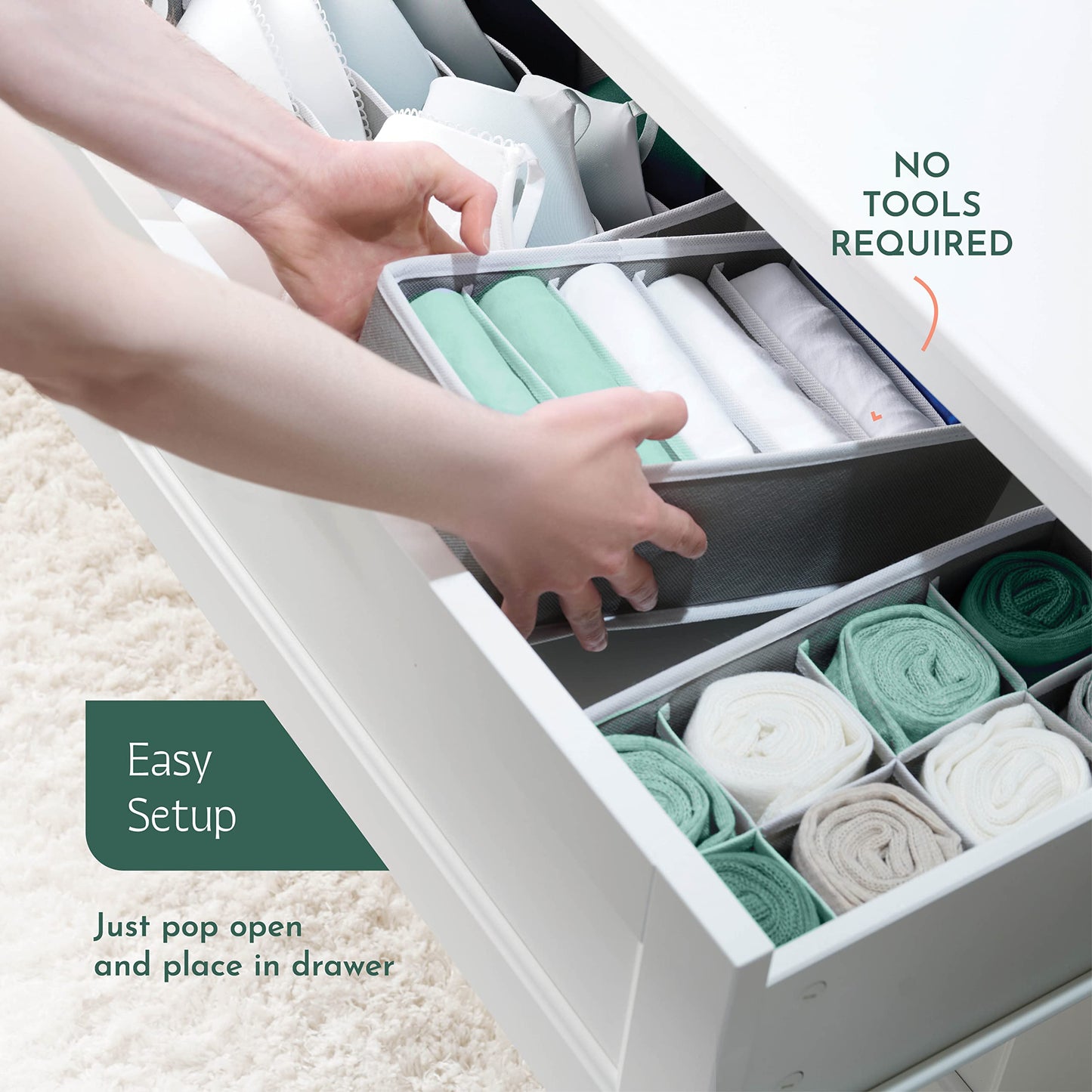 Dresser Organizer, [4 Pk] Grey Fabric Dresser Drawer Organizers (4 Sizes With 45 Slots) Foldable
