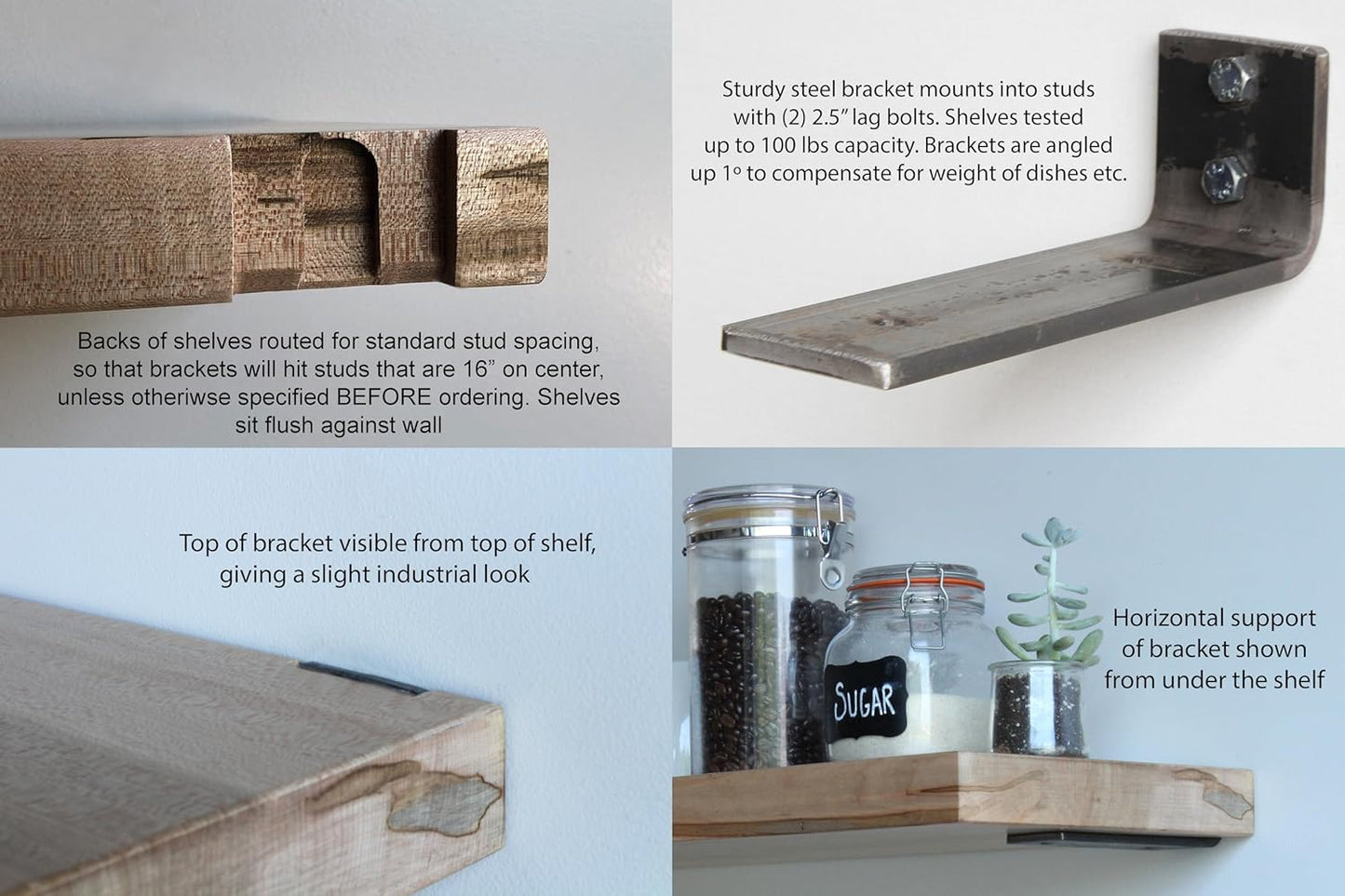 Urban Legacy Deep Floating Shelves | Wormy Maple with Furniture Grade Clear Coat | Low Profile Brackets | Set of 2 (24" x 11" x 2")