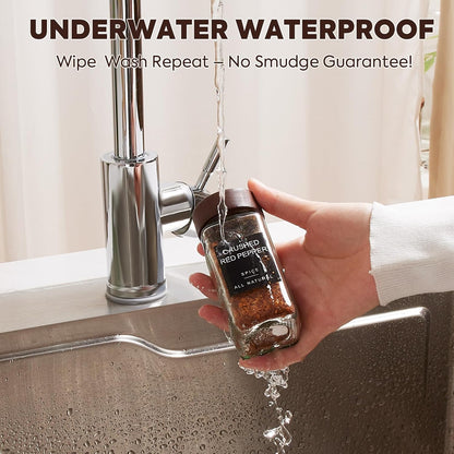 Yangbaga 34Pcs Glass Spice Jars with Labels-4oz Acacia Wood Lid Square Spice Containers with Pepper Grinder Lids &Funnel,Seasoning Jars for Rack Cabinet Drawer