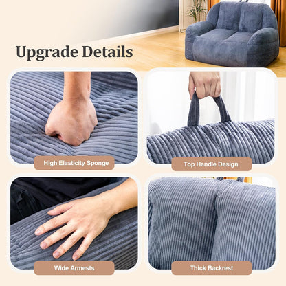 Giant Bean Bag Chair, Faux Fur Bean Bag Chair for Adults, Fluffy and Comfy Bean Bags with Filler, Big Bean Bag Sofa Chair for Reading, Gaming, Stuffed High-Density Foam, Grey