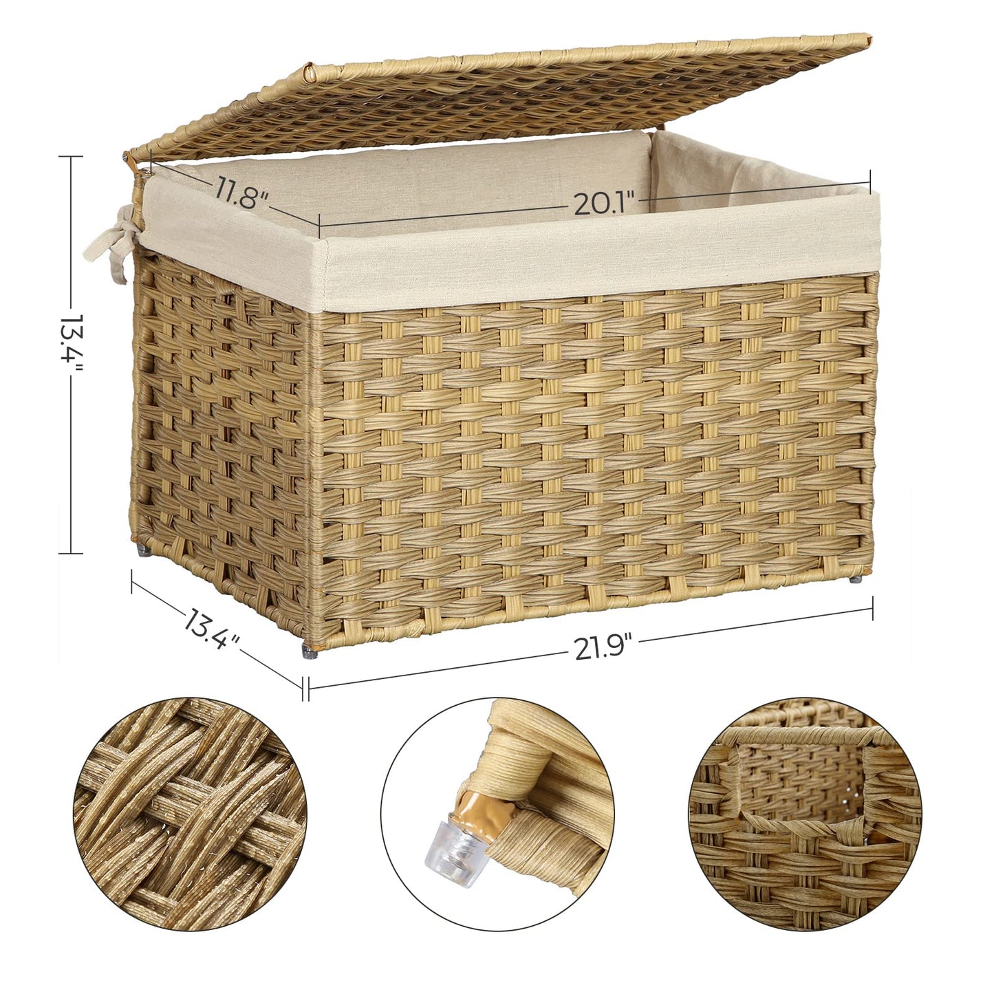 SONGMICS Storage Basket with Lid, Woven Blanket Storage Bin with Handles, Foldable, Removable