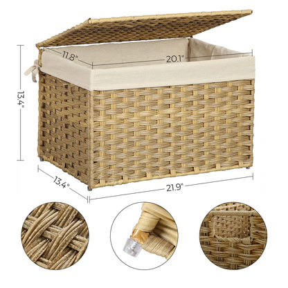 SONGMICS Storage Basket with Lid, Woven Blanket Storage Bin with Handles, Foldable, Removable
