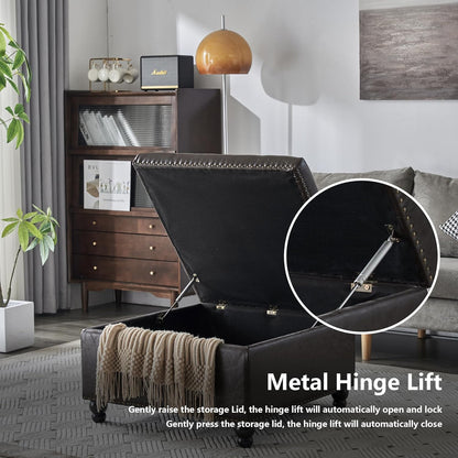 Square Storage Ottoman Bench Ottoman Coffee Table Bench Oversized Coffee Table Ottoman Bench with Storage for Living Room, Brown