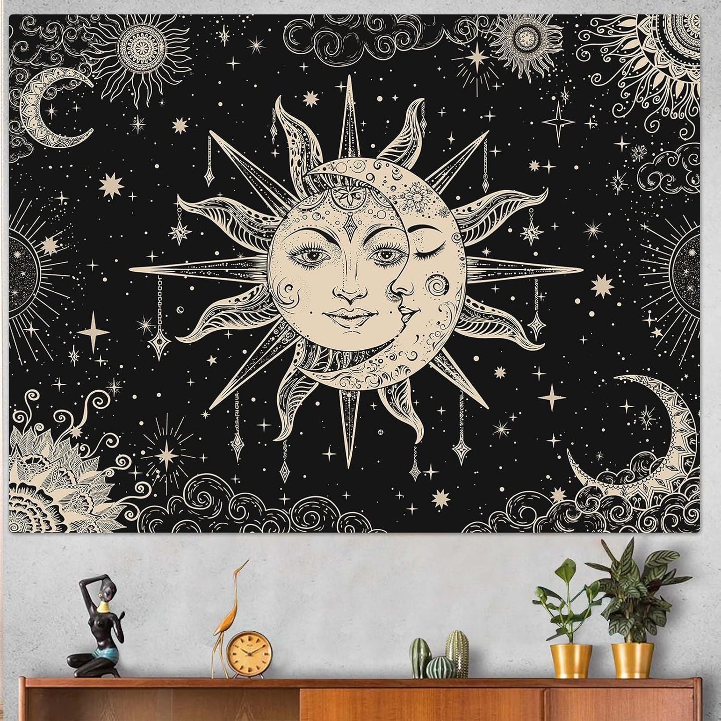 Lunerfex Sun and Moon Tapestry Mandala Wall Tapestry, Vintage Tapestries for Bedroom Ceiling Tapestries Wall Hanging for Bedroom Living Room Decor Sun-2 44"x60"