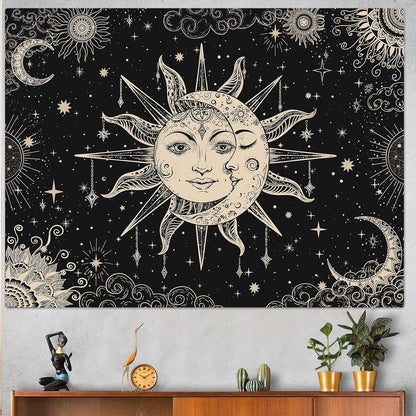 Lunerfex Sun and Moon Tapestry Mandala Wall Tapestry, Vintage Tapestries for Bedroom Ceiling Tapestries Wall Hanging for Bedroom Living Room Decor Sun-2 44"x60"