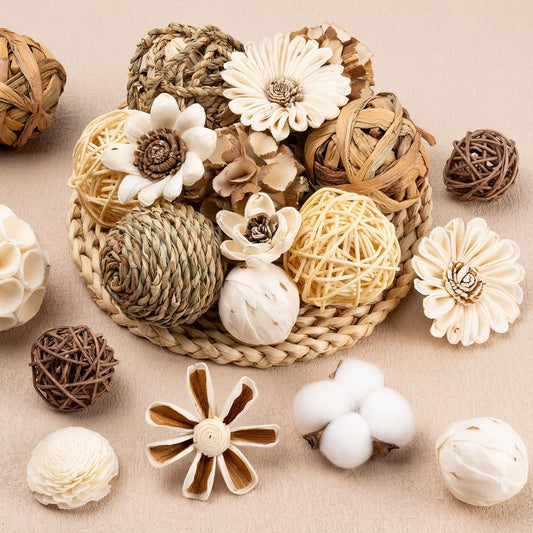36Pcs Vintage Decorative Balls for Potpourri Bowl Filler, Bowl Filler for Table Centerpiece Home Decor, Woven Rattan Wicker Balls, Rattan Wicker Orbs Fillers for Vase Jar Dough Bowl