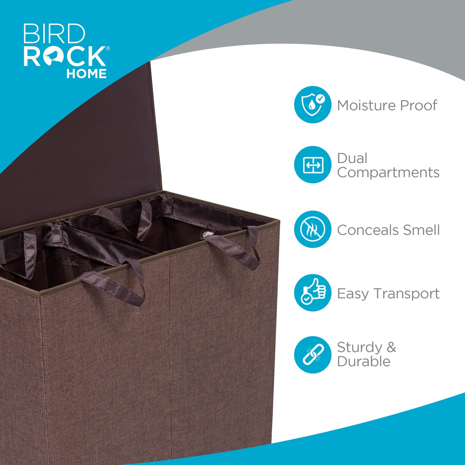 BIRDROCK HOME Laundry Hamper with Lid | Removable Bags for Sorting Clothes | Sectioned Laundry