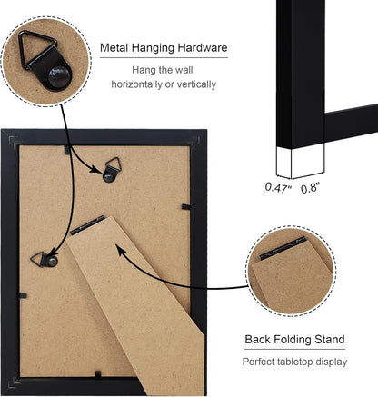 5x7 Picture Frame Set of 4, 5 x 7 Wood Photo Frames with Mat for 4x6, Wooden Frame with Real Glass Cover for Wall and Tabletop Display,Black