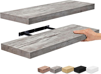 Sorbus Floating Shelves for Wall - 24" Bathroom Shelves, Wall Decor for Bedroom, Kitchen, Living Room, Home Decor & Book Storage - Mounted Floating Shelf with Invisible Brackets (Gray, 2 Pack)