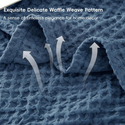 PHF Ultra Soft Waffle Weave Throw Blanket 50"x 60"- Washed Lightweight Breathablee Cozy Woven Blanket - Great for Couch Bed Sofa Home Car - Navy Blue