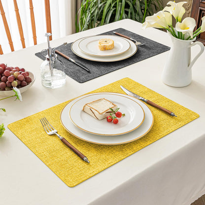 Romanstile Reversible Vinyl Placemats Set of 8, Faux Leather 100% Waterproof Oil-Proof Wipeable Place Mats, Heat Resistant Dual Sided Table Mats for Kitchen/Dining/Party (Grey Yellow, 12 x 17 Inch)