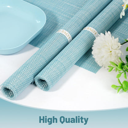Placemats Set of 6，Non-Slip PVC Weave Table Mats Easy to Clean，Heat Resistant Place Mats for Kitchen Dining Table Decoration Indoor Outdoor，Blue