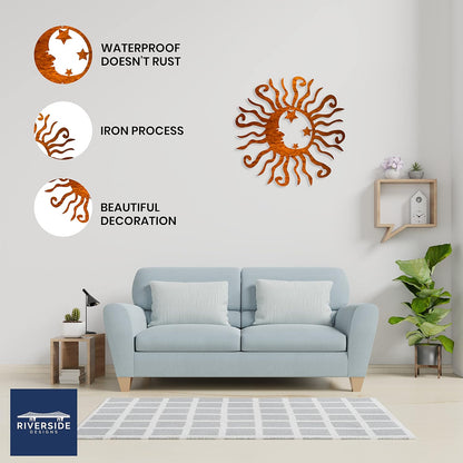 Riverside Designs Wacky Solar Moon Metal Wall Art Steel Outdoor Decor | Heavy-Duty and Waterproof | Made in USA (Copper, 12L x 12W)