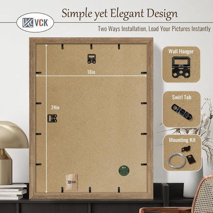 VCK 18x24 Poster Frame 3 Pack, Brown Walnut Wood Picture Frame, Exclusive Wood Grain, Wall Mounting Hanging