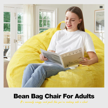 Hobestluk 4.5FT Bean Bag Chair Giant Bean Bag Chair with Filler Included Adult Bean Bag Chairs with Removable Cover for Bedroom Living Room - (Jumbo, Yellow)