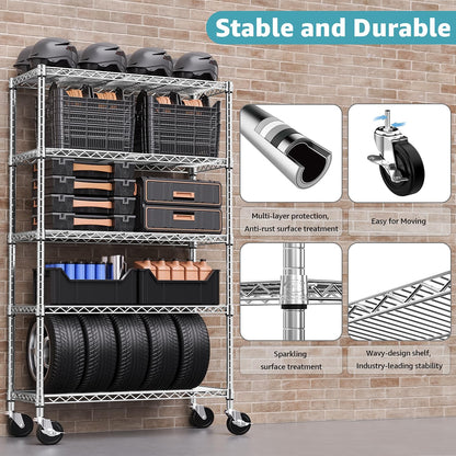 5-Shelf Storage Shelves,Wire Shelving Heavy Duty Metal Storage Shelving Unit Adjustable Garage Shelving Rack Pantry Kitchen (Chrome, 5 Tier,17.7" D x 47.2" W x 76.7" H)