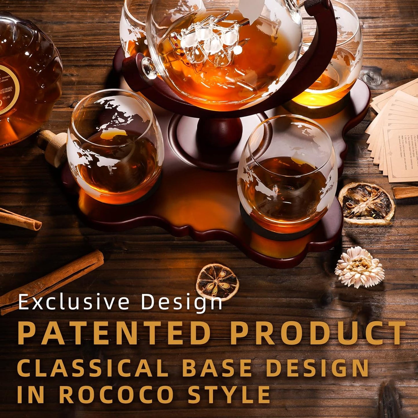 Gifts for Men Dad Husband Christmas, Whiskey Globr Decanter Set with 4 Etched Globe Glasses, Unique Anniversary Birthday Gifts for Brother Boyfriend, Cool Stocking Stuffers Bourbon Whikey Gifts