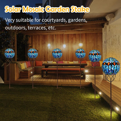 Afirst Solar Outdoor Garden Lights Decorative - Mosaic Solar Stakes Gazing Ball Waterproof Outdoor Lights Stakes for Pathway Yard Lawn Decoration(Green)