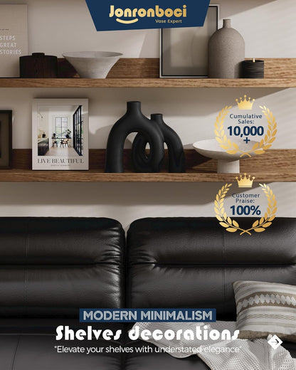 Matte Black Vase Set - Hug Hollow Donut Aesthetic Ceramic Vases Home Decor, Modern Nordic Minimalist Decorative Vase for Table Centerpiece Bookshelf Office Entryway Console Fireplace (Black)