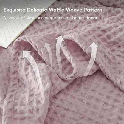 PHF Ultra Soft Waffle Weave Throw Blanket 50"x 60"- Washed Lightweight Breathable Cozy Woven Blanket for Bed - Aesthetic Decor for Couch Bedding Sofa Home Car - Dusty Rose