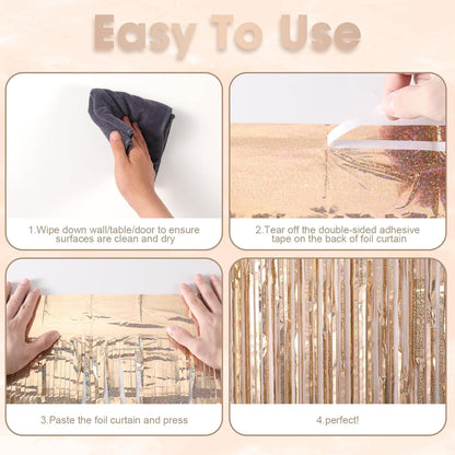 3 Pack 3.3 x 8.2 ft Laser Champagne Foil Fringe Backdrop Curtains, Tinsel Streamers Birthday Party Decorations, Fringe Backdrop for Graduation, Baby Shower, Gender Reveal, Disco Party