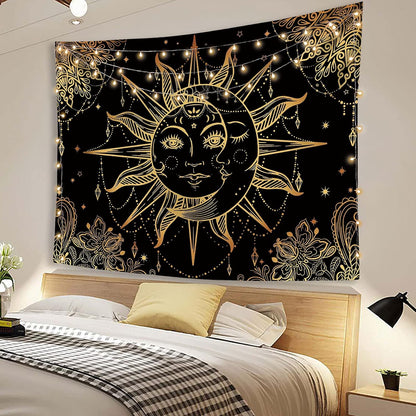 Lunerfex Hippie Sun and Moon Tapestry Bohemian Tapestry Aesthetic Cute Tapestries for Bedroom and Living Room Decor Sun 50×60 Inches