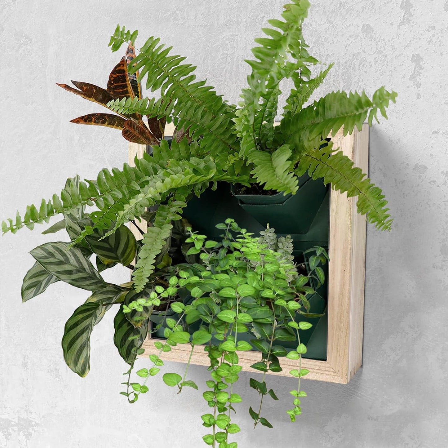 Vertical Wall Planter, 4 Pots Self Watering Living Planters Indoor, Wooden Frame Planter Wall Decoration Home Office (No Screw)