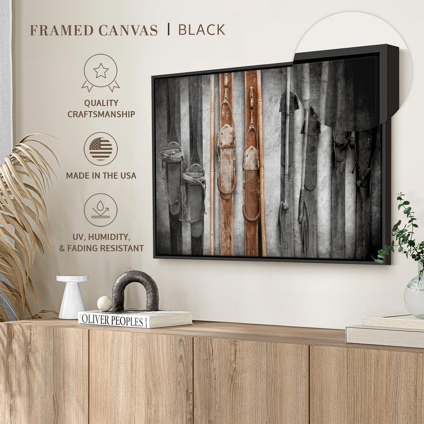 ElephantStock Ski Collection Wall Art - Horizontal Framed Canvas - 1-Piece Bathroom Wall Decor - Photography sports Canvas Print - Brown and Black Decor for Wall - 40" X 27"