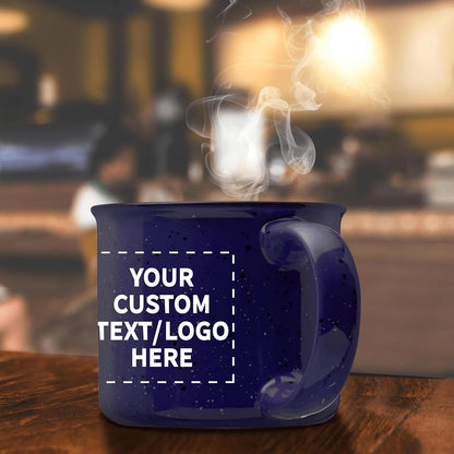 DISCOUNT PROMOS Custom Ceramic Campfire Coffee Mugs 13 oz. Set of 1, Personalized Bulk Pack - Perfect for Tea, Espresso, Cappuccino, Hot Cocoa - Blue