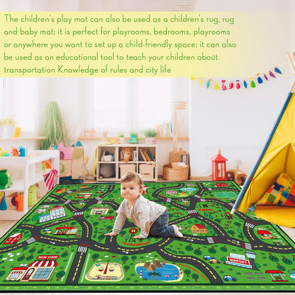 Kids Carpet Playmat Rug 4 x 6 ft Player Car Rug, City Life Traffic Road Map Mat Educational Game Area Mat for Toddler Children Playroom Classroom Bedroom(Green)