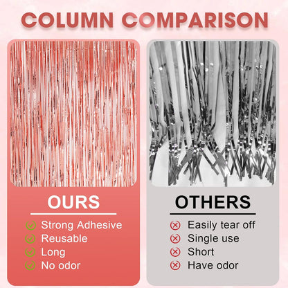 3 Pack 3.3x8.2 Feet Rose Gold Foil Fringe Backdrop Curtains, Tinsel Streamers Birthday Party Decorations, Fringe Backdrop for Graduation, Baby Shower, Gender Reveal, Disco Party