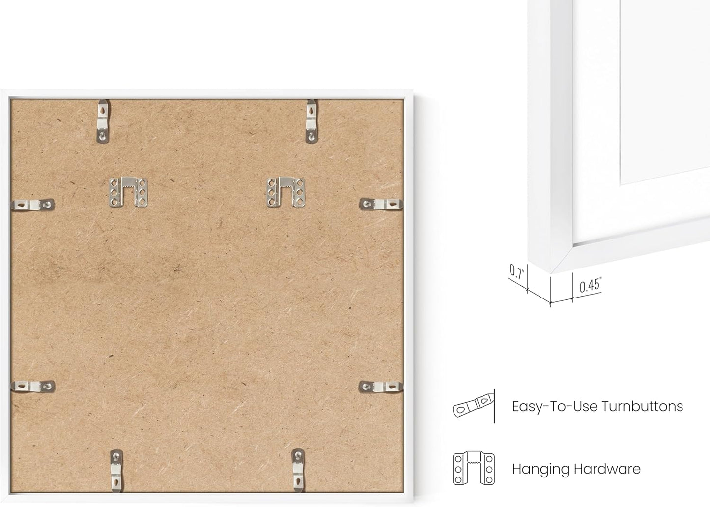HAUS AND HUES 16x16 White Metal Picture Frames Matted to 12x12 - Features Premium Aluminum & Hanging Hardware, Shatterproof Plexiglass - Ideal for Home, Room, Office (16x16 in, White, Set of 15)