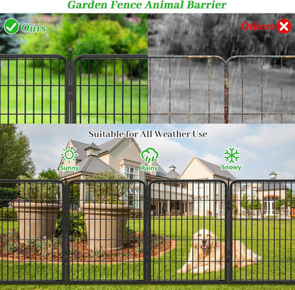 Decorative Black Metal Fencing Garden Fence with Gate, 72ft(L) 40in(H) 32 Fence Panels No Dig Fence Rustproof Animal Barrier Fence Temporary Dog Panels Fencing Outdoor