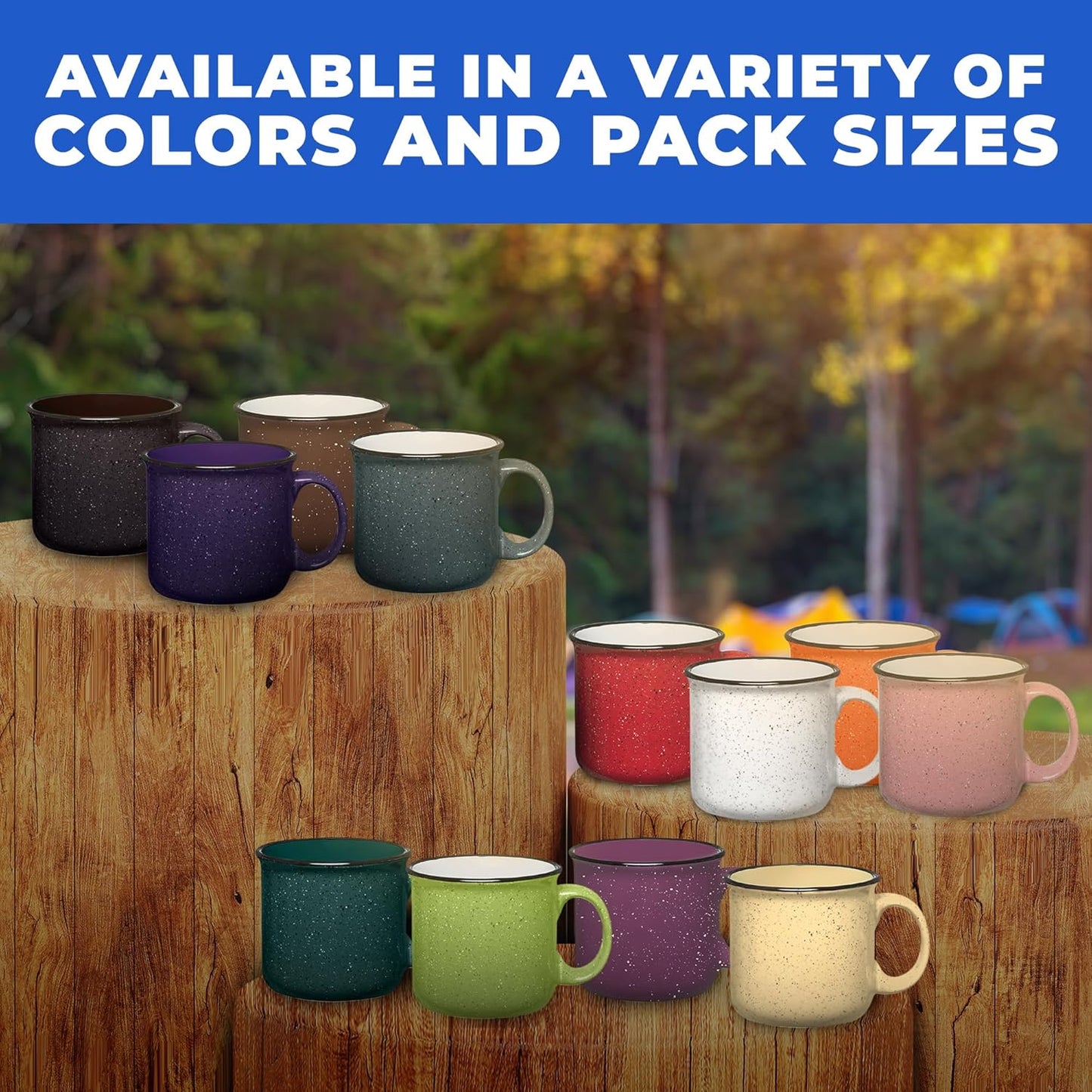 Set of 8 Ceramic Campfire Mugs – 15 Oz, Cobalt Blue – Coffee & Tea Cups for Home, Work, Travel, Camping – Customizable, Great for DIY, Events, Companies