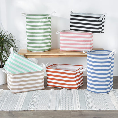 DII Laundry Storage Collection, PE Coated Collapsible Bin with Handles, Cinnamon Stripe, Large Set