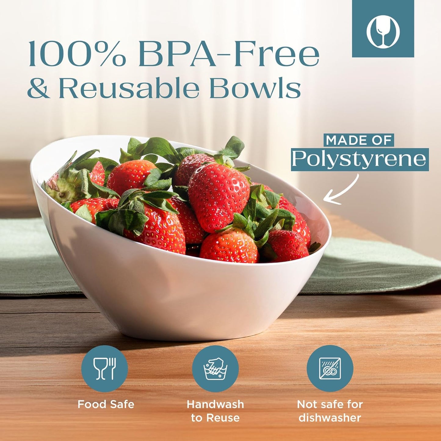 Posh Setting - White Plastic Serving Bowls for Party Angled Bowls Disposable Chip Bowls Candy Bowls for Party Table Salad and Fruit Bowls for Party Wedding Serving Bowls-White, 20 OZ, 5 Pack