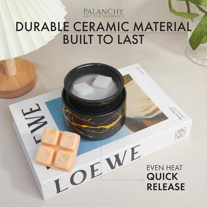 PALANCHY Wax Melt Warmer Ceramic 3-in-1 Oil Burner Electric Candle Wax Warmer Burner Melter Fragrance Warmer for Scented Waxs Home Office Bedroom Aromatherapy Gift& Décor (Black Gold)