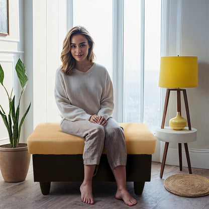 Ottoman Rectangular Storage Ottoman Bench, Flannel Footrest Stool Footstool with Lid for Living Room, Bedroom, Entryway, Champagne&Black, 35"x23.5"x17.5"