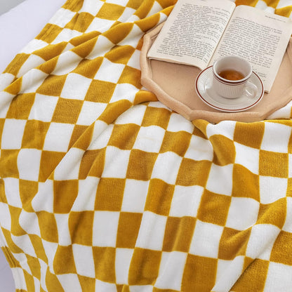 LOMAO Throw Blankets Flannel Blanket with Checkerboard Grid Pattern Soft Throw Blanket for Couch, Bed, Sofa Luxurious Warm and Cozy for All Seasons (Yellow, 90"x90")