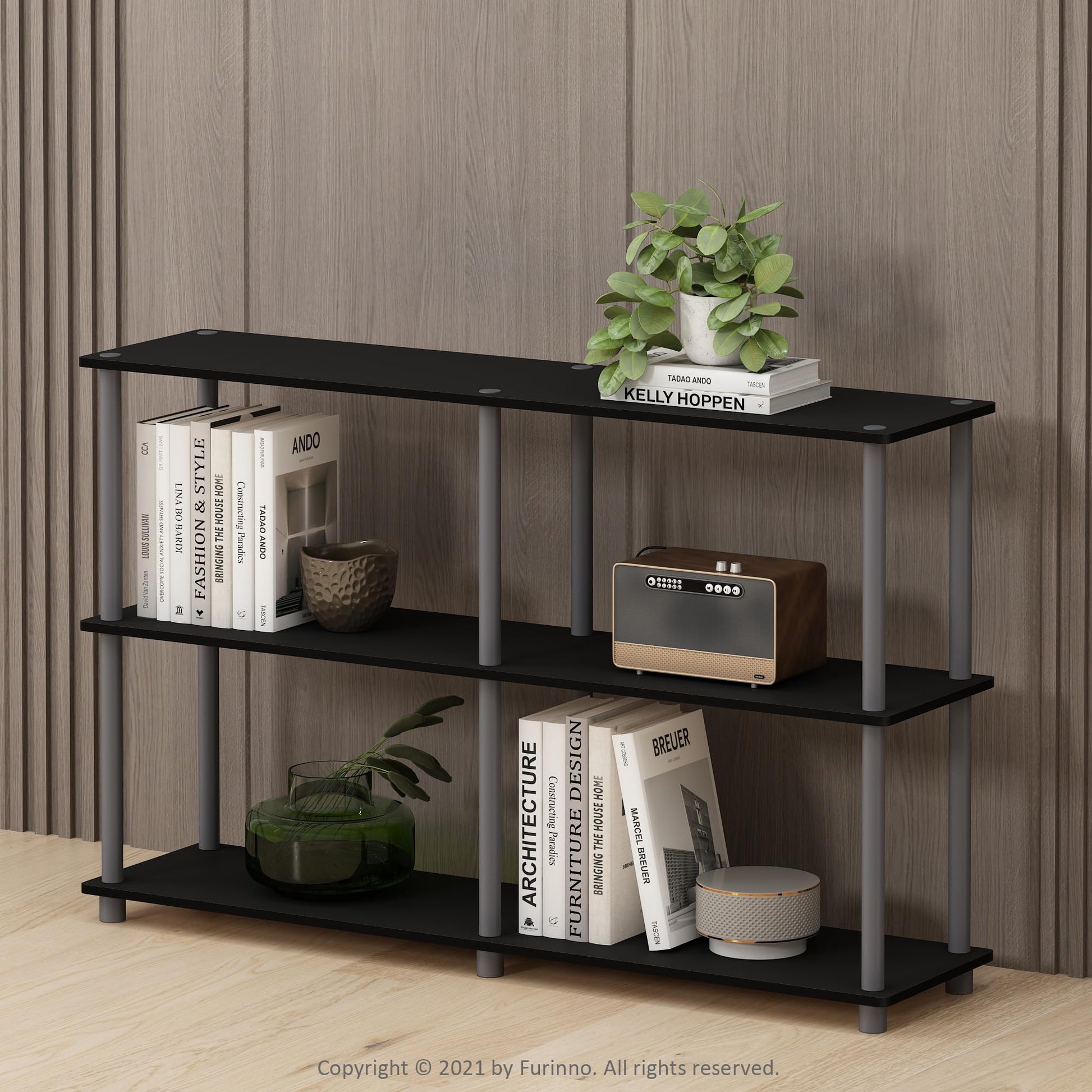 Furinno Turn-N-Tube Storage Shelves, 3-Tier 47.4 Wide Book Shelf, Corner Shelf, Toolless Open