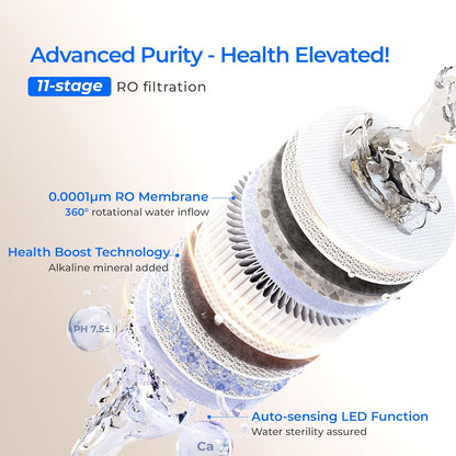 Waterdrop X12-Alkaline Mineral pH+ Tankless Reverse Osmosis System, NSF/ANSI 42&58&372 Certified, 1200 GPD RO Water Filter System, 11-Stage Filtration, 3:1 Pure to Drain, UnderSink, Black Faucet